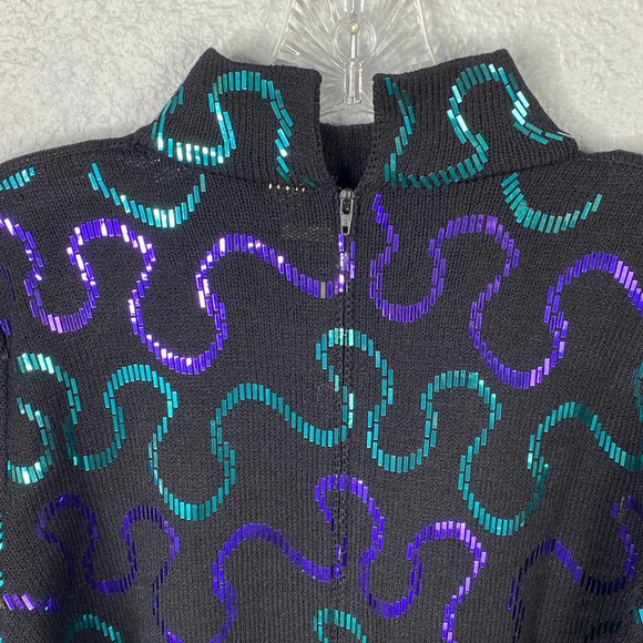 St. John Neiman Marcus Top Size 8 Womens Black with Purple Teal Sequin - Picture 7 of 11